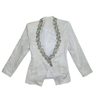 White jewel embellished blazer jacket sparkle diamond like detail no size